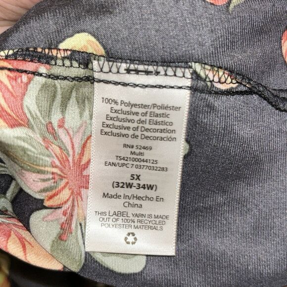 Terra & Sky Black Red Floral Maxi Dress Plus Size 5X 3/4 Sleeve Keyhole Tie Neck - Picture 7 of 16